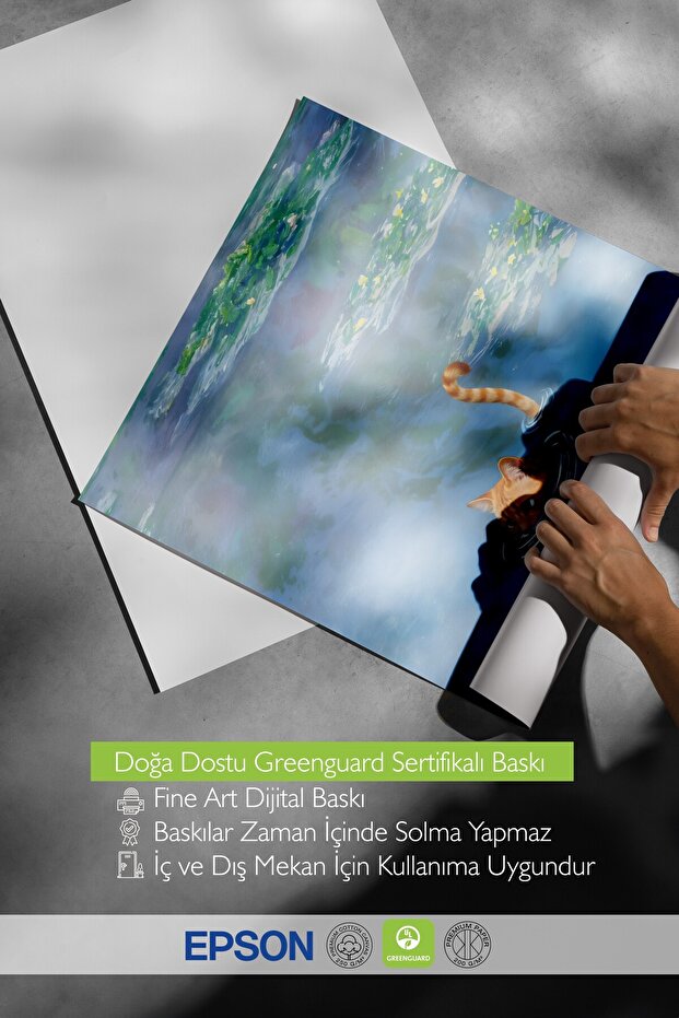 Çerçevesiz Poster, Cat Print Monet Waterlily - 1, Comfort Serisi Mutfak Duvar Posteri, NO:108966 - 2