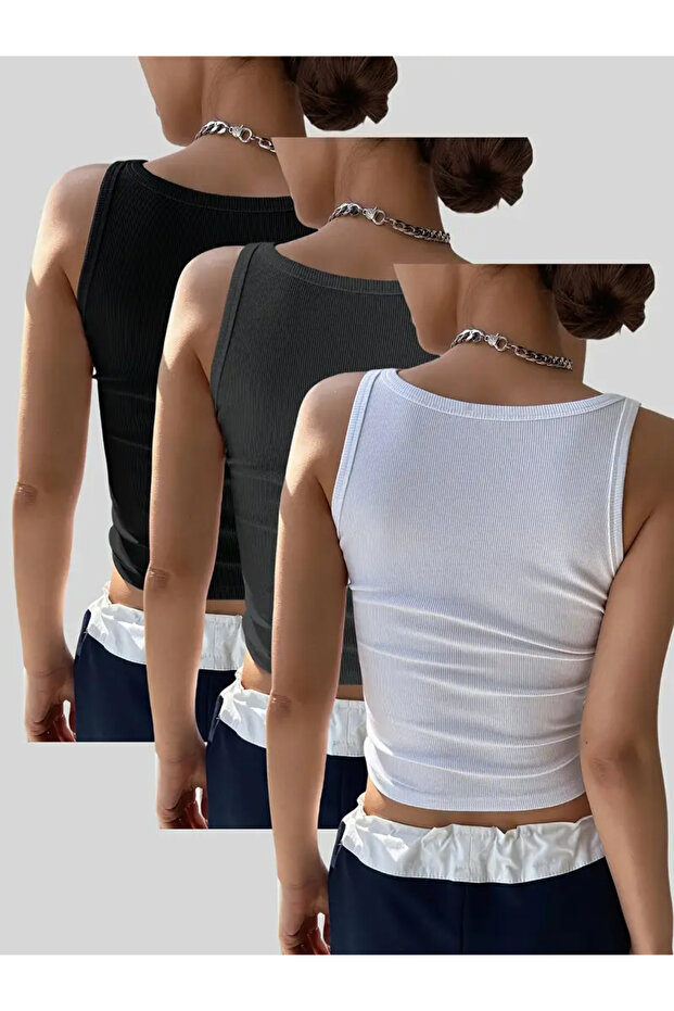 Kadın 3'lü Basic Atlet Bluz - 5