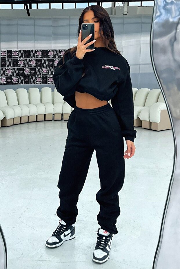 Thatsso Edition Limited Fetch Eşofman Takımı Sweatshirt Jogger - Siyah Baskılı Oversize Kapüşonlu - 2