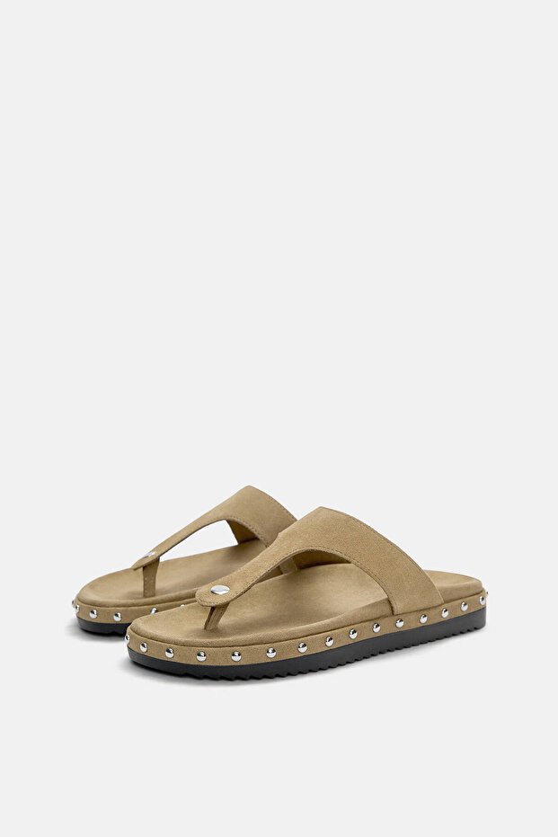 Zımbalı düz deri terlik - 5