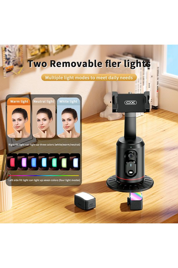 Mobil Cihaz Gimbal Stabilizatör SS16,360° Dönebilen,Yüz Takibi Yapabilen,RGB LED Işık,AI Kontrol - 4