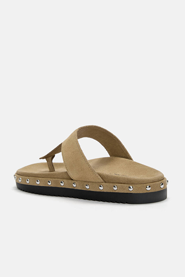 Zımbalı düz deri terlik - 6