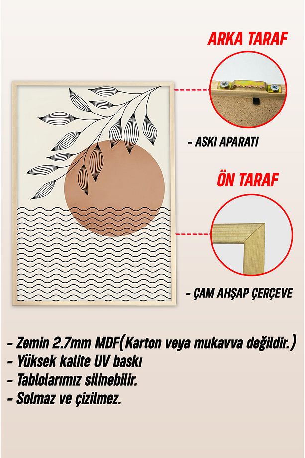 Dekorize Mdf Tablo Seti 3 Parça 3 Mm -Çerçeveli Tablo Seti Salon Oturma Odası Için Duvar Dekoru 3007 - 4