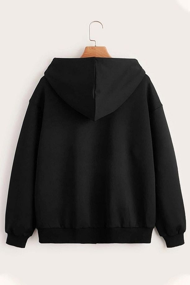 Kadın Oversize Siyah Fermuarlı Hırka Sweatshirt - 2