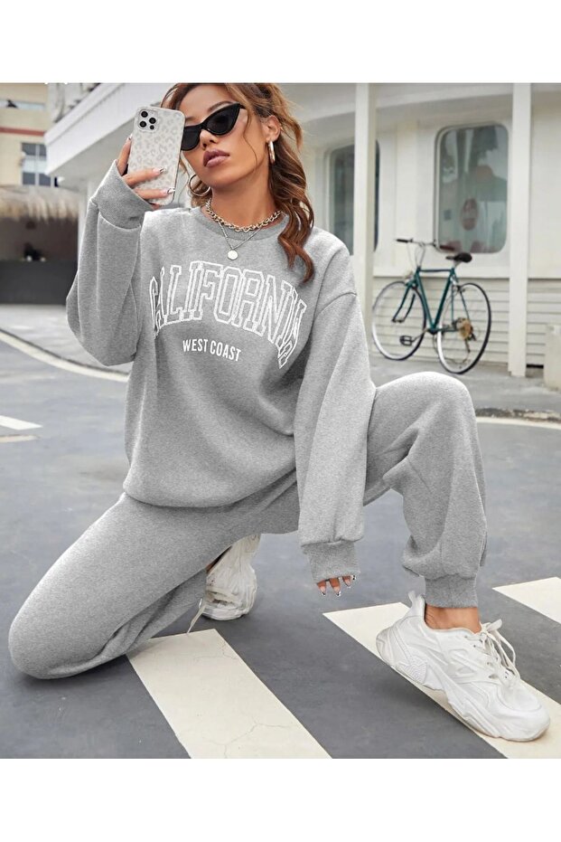 B. Yaka Tracksuit Set Gray California White Print