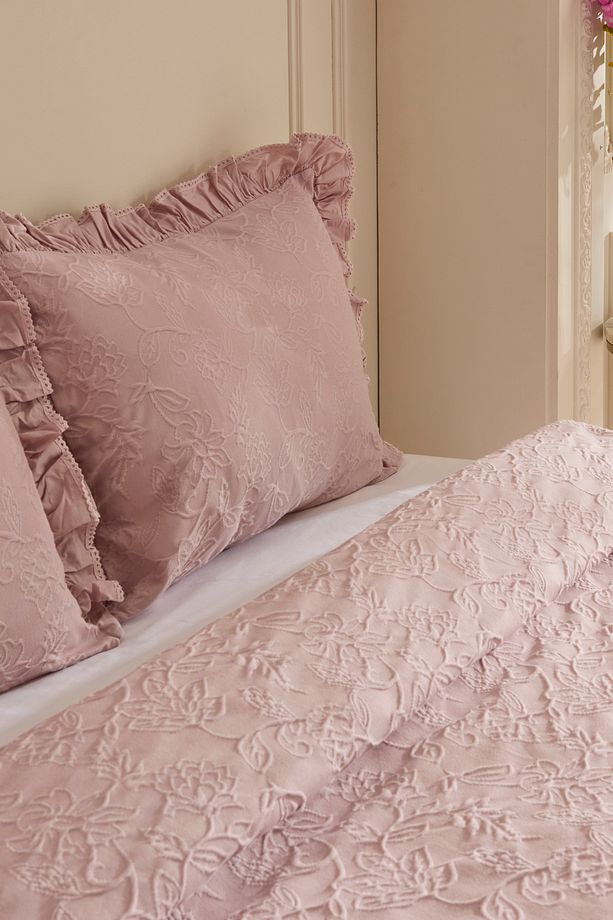 White Collection Tyra %100 Pamuk Çift Kişilik Yatak Örtüsü Pudra - 7
