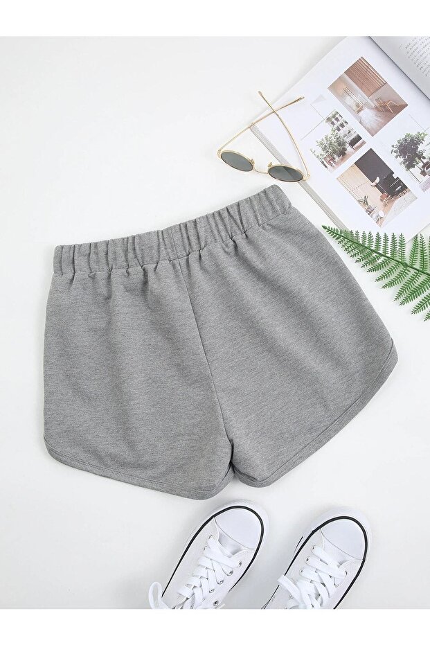 Gri Explorer Bermuda Penye Şort Kordonlu Baskılı - 2