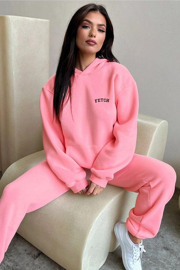 Pembe Fetch Eşofman Takımı - Baskılı Oversize Kapüşonlu Şardonlu - 4