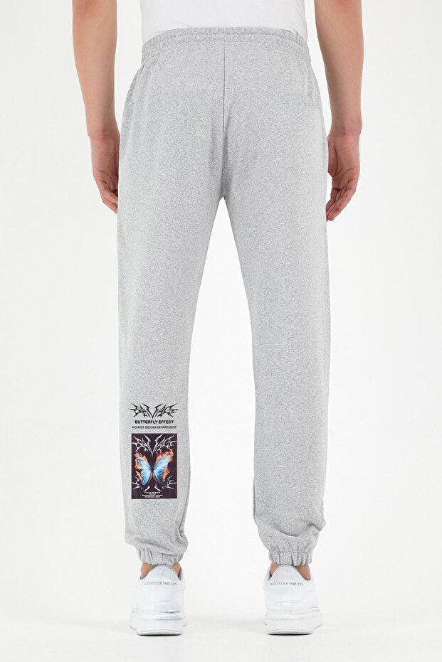 Gri Savage Butterfly Baskılı Eşofman Altı Jogger - 1
