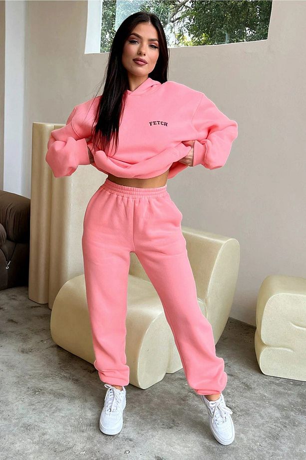 Pembe Fetch Eşofman Takımı - Baskılı Oversize Kapüşonlu Şardonlu - 5