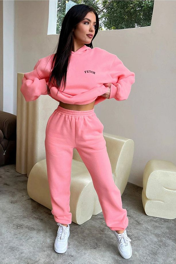 Pembe Fetch Eşofman Takımı - Baskılı Oversize Kapüşonlu Şardonlu - 3