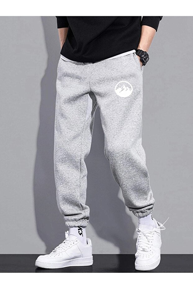 Mountain Sweatpants Jogger - Gray Printed Rubber Leg High Waist