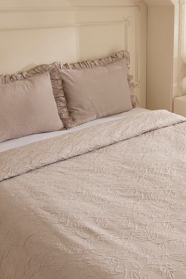 White Collection Tyra %100 Pamuk Çift Kişilik Yatak Örtüsü Bej - 5