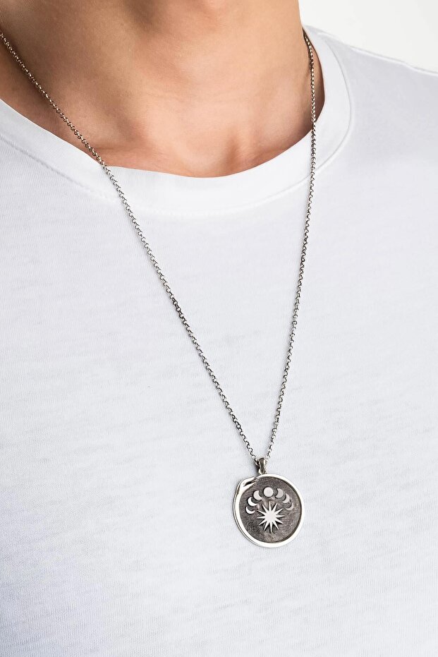 Solar Eclipse 65 cm Silver Men's Necklace - 2