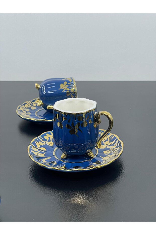 YzHome 6 Kişilik Porselen Yaldızlı Gold Kahve Fincan Takımı Seti 90ml ...