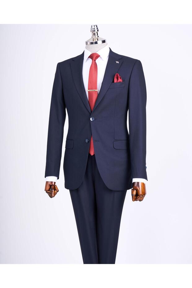 Slim Fit Jacket Pants Suit Dark Blue T13511
