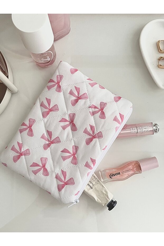 حقيبة مكياج منقوشة بفيونكة - منظم داخل الحقيبة - 3