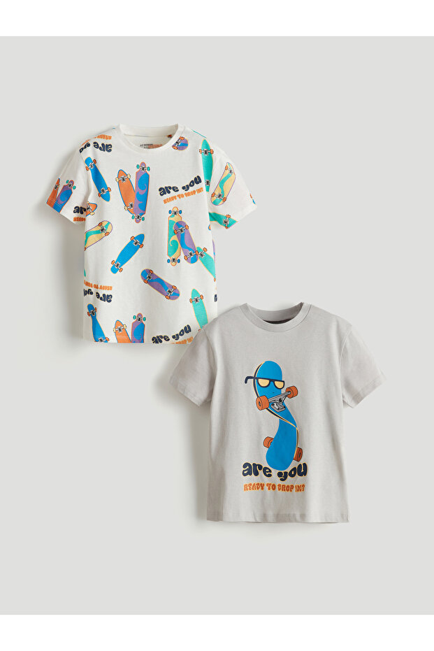 Crew Neck Printed Boys' T-Shirt Pack of 2