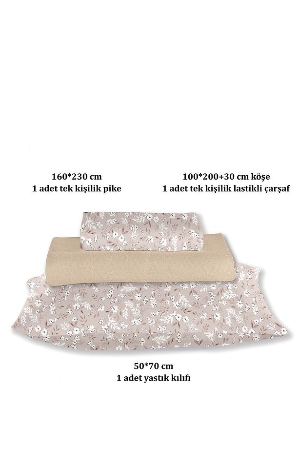 %100 Pamuk Doria Pudra Tek Kişilik Pike Takımı 160 x 230 cm - 5