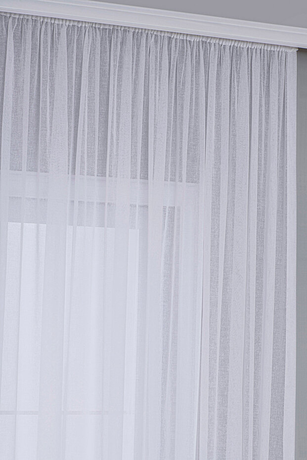 Optical White Color Linen Plus Extra-Forced Tulle Curtain, No Ironing Required