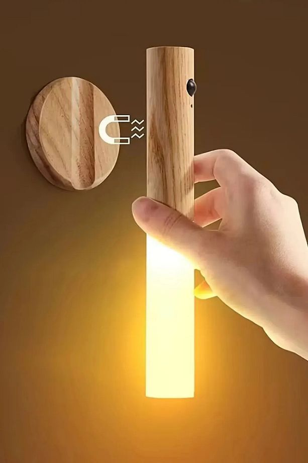 Kumru Şarjlı Led Duvar Aplik Günışığı  Ahşap Renk Kablosuz Sensörlü Harekete Duyarlı Duvar Aplik - 1