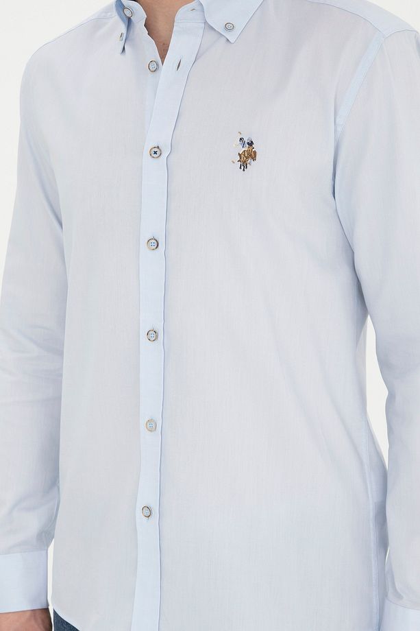 Dokuama Kumaş % 100 Pamuk Slim Fit Mavi Gömlek - 4