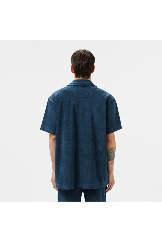 Erkek Relaxed Fit Kısa Kollu Koyu Mavi Gömlek - 3