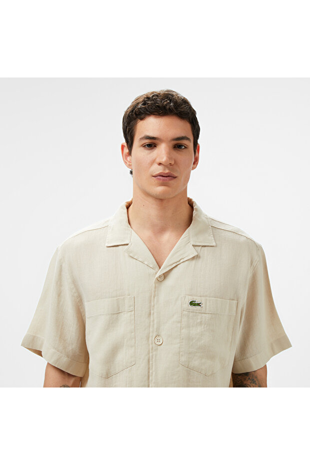 Erkek Relaxed Fit Kısa Kollu Bej Gömlek - 2