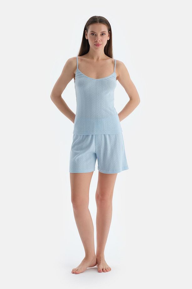 Açık Mavi Poıntel V Yaka Atlet Şort Pijama Takımı - 4