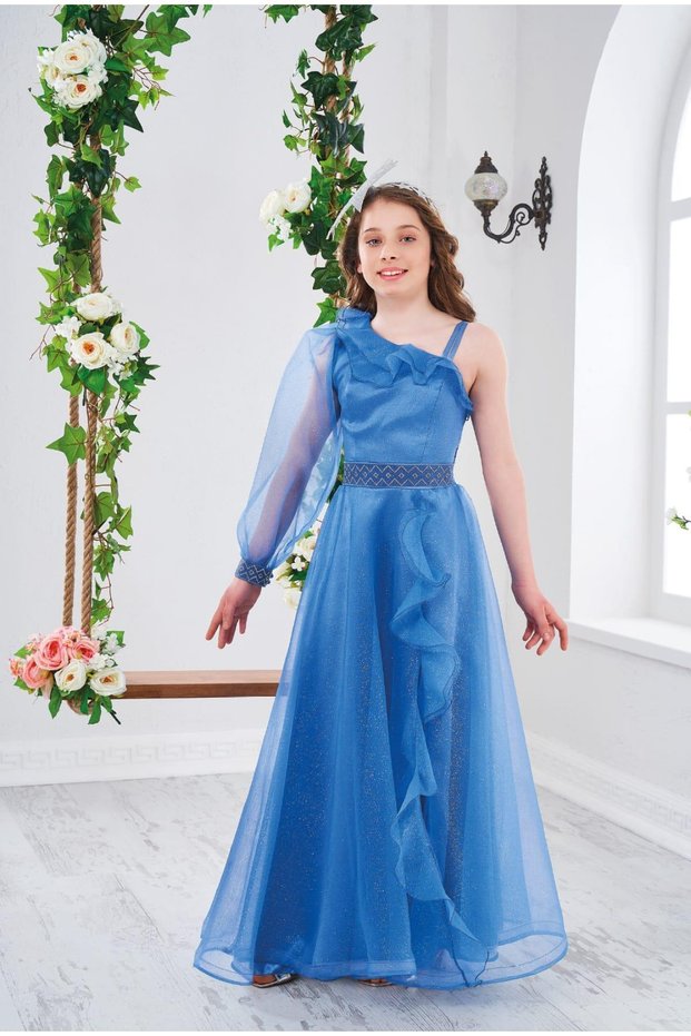 One Shoulder Girl's Long Evening Dress