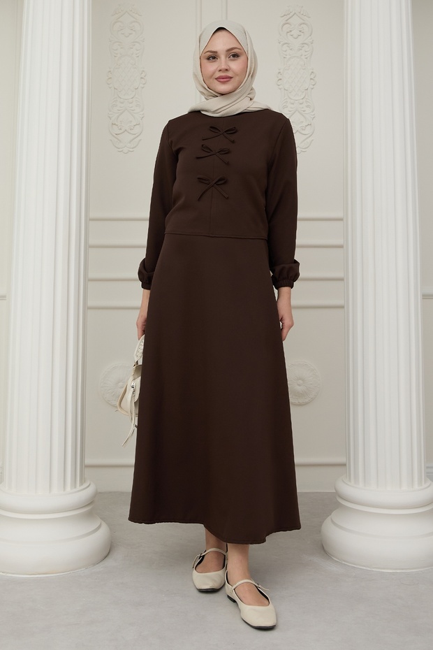 Bitter Brown Suit with Ribbon Detail Skirt
