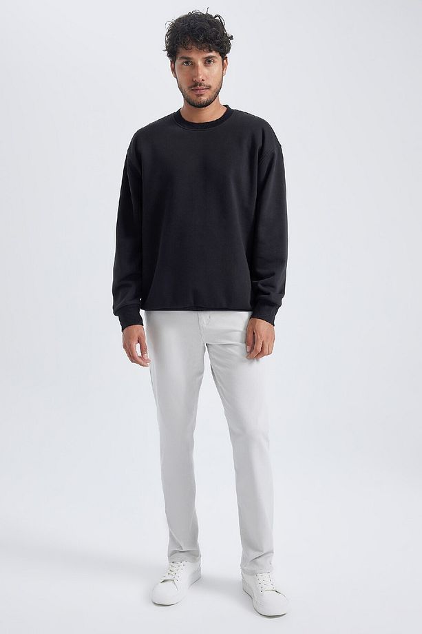 Oversize Geniş Kalıp Bisiklet Yaka Kalın Basic Düz Sweatshirt T5139az23au - 2