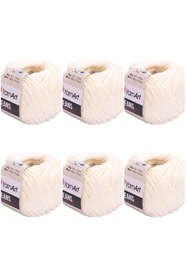Jeans 03 Off-White 6-Piece Hand Knitted Yarn Set - Soft Textured, Baby-Friendly, Amigurumi, Cardigan