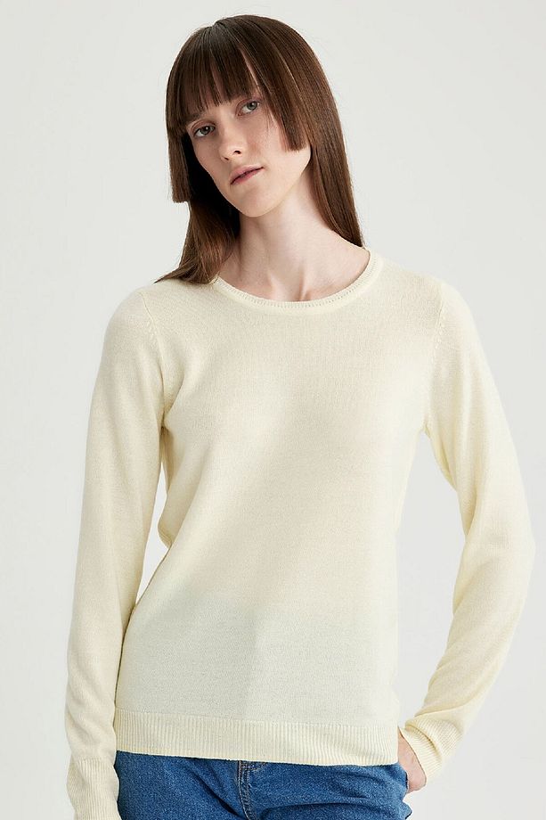 Regular Fit Bisiklet Yaka Yumuşak Dokulu Basic Düz Triko Kazak F7091az23wn - 1