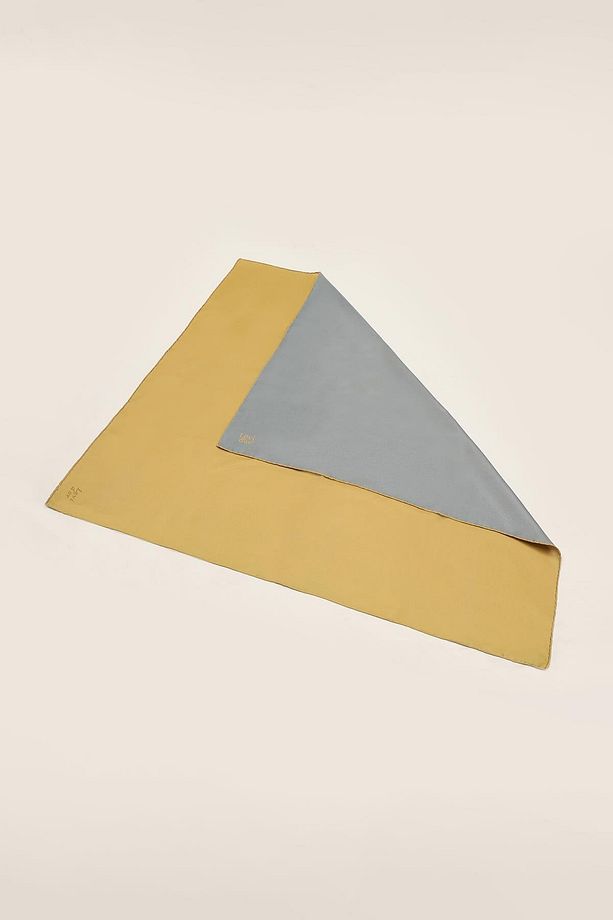 Sarı-Gri Çift Taraflı Twill İpek Eşarp - 7