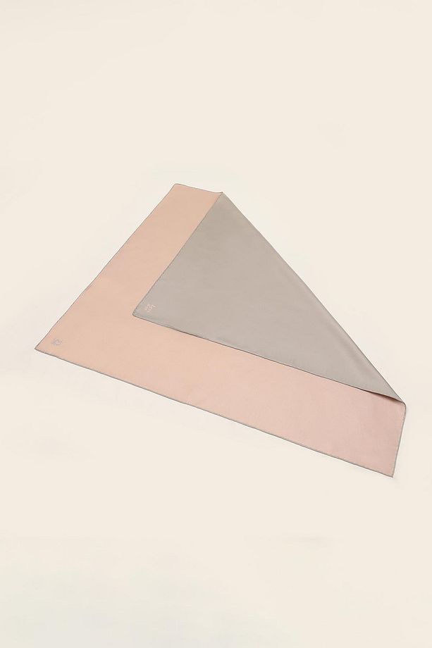 Pudra-Gümüş Çift Taraflı Twill İpek Eşarp - 5