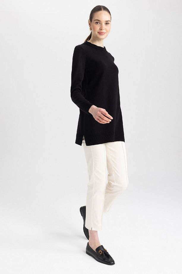 Regular Fit Bisiklet Yaka Yırtmaçlı Basic Düz Triko Kazak Tunik H3431az23wn - 2