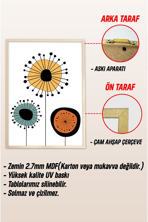 Dekorize Mdf Tablo Seti 3 Parça 3 Mm- Çerçeveli Tablo Seti Salon Oturma Odası Için Duvar Dekoru 3044 - 4