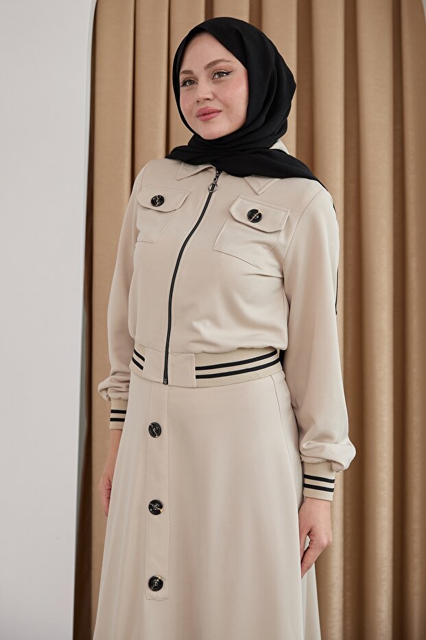 Ribbed Buttoned Stone Double Suit - 5