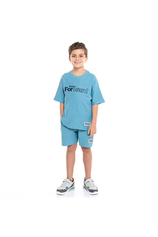 Boys' Jacquard Set – Blue Color Striped Design with Textured Material
