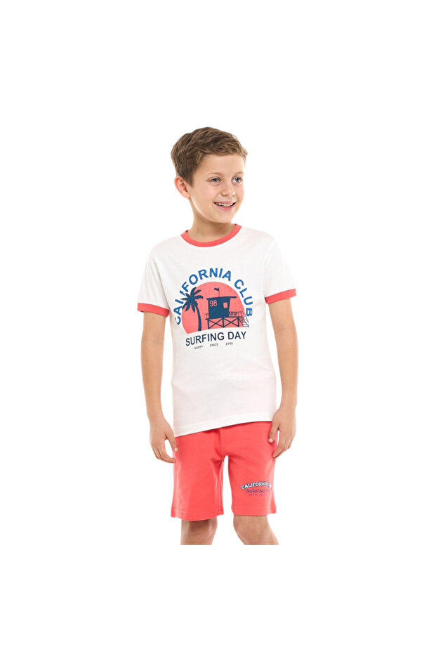 Junior Boys' 2 Piece Sets with Matching T-shirt And Slogan Print Shorts with Elasticated Waist