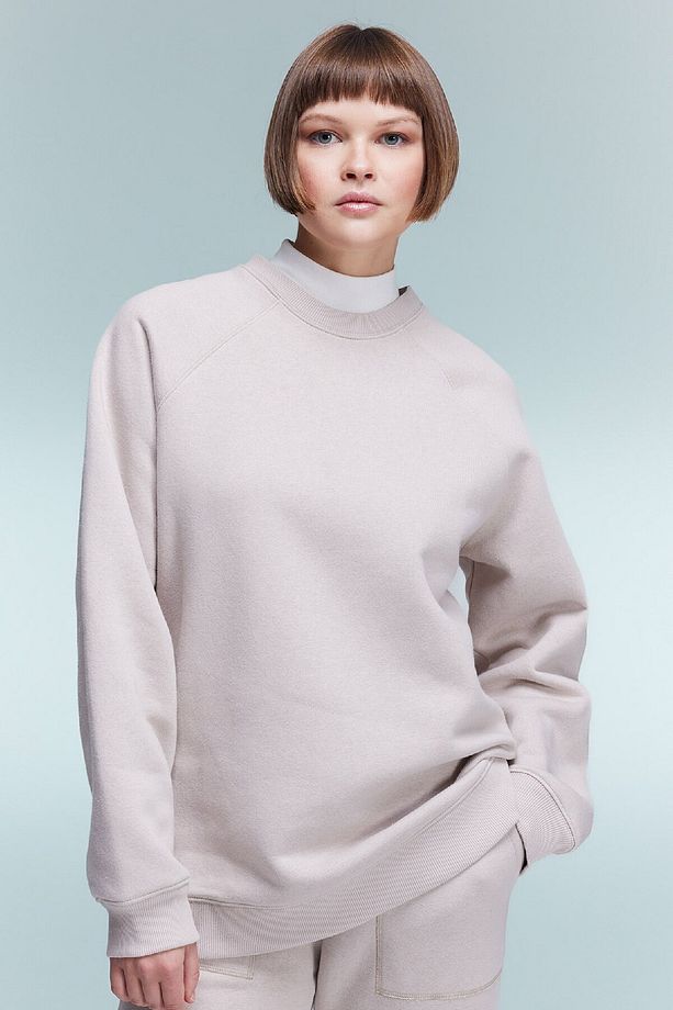 Oversize Geniş Kalıp Bisiklet Yaka Kalın Basic Düz Sweatshirt V2697az23wn - 1