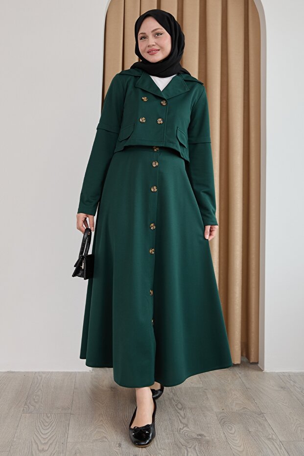 Skirt Buttoned Emerald Green Double Suit