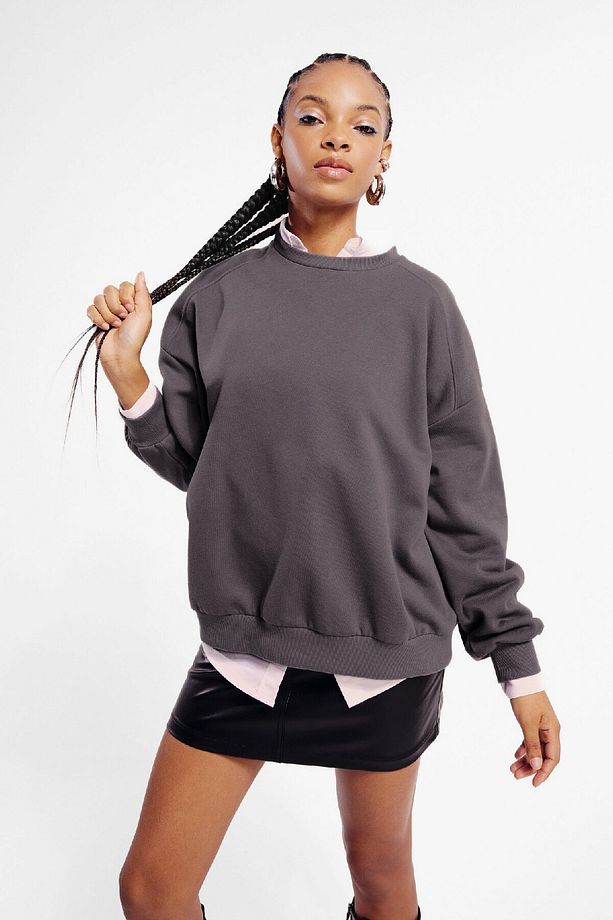 Coool Oversize Geniş Kalıp Bisiklet Yaka Kalın Basic Düz Sweatshirt A4177ax23wn - 3