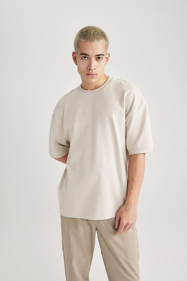 Loose Fit Bisiklet Yaka Kısa Kollu Ağır Kumaş Basic Düz Tişört B4844ax24sp - 4