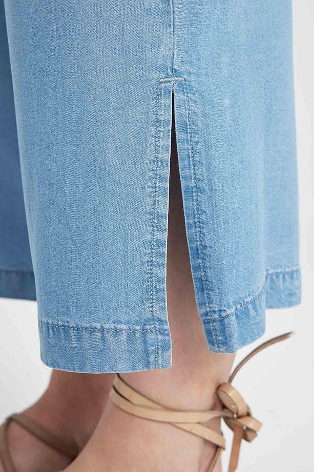 Culotte Yüksek Bel Kısa Geniş Paça Yırtmaçlı Jean Pantolon B5200ax24sm - 6