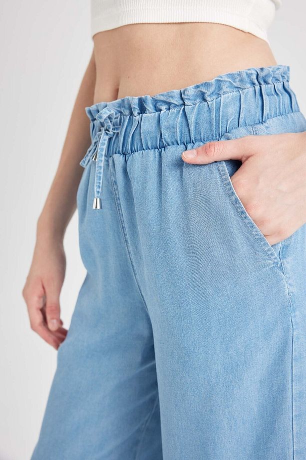 Culotte Yüksek Bel Kısa Geniş Paça Yırtmaçlı Jean Pantolon B5200ax24sm - 5