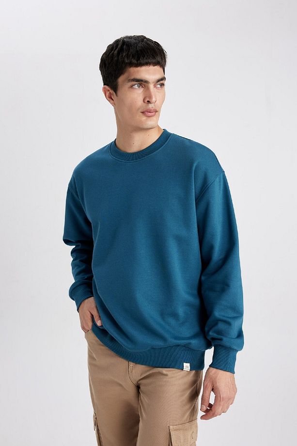 Oversize Geniş Kalıp Bisiklet Yaka Basic Düz Sweatshirt T5139az24sp - 3