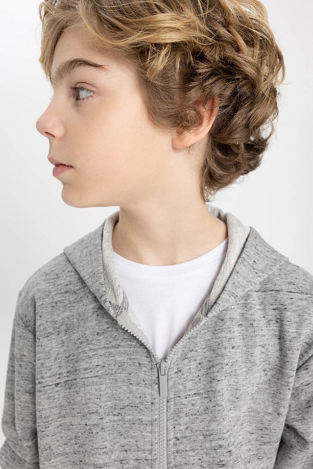 Erkek Çocuk Kapüşonlu Fermuarlı Basic Düz Sweatshirt B6449a824sp - 4