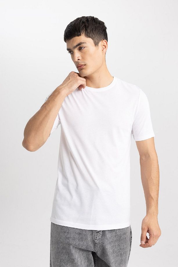 Slim Fit Dar Kesim Bisiklet Yaka Modal Karışımlı Pamuklu Basic Düz Kısa Kollu Tişört M6606az24sp - 4
